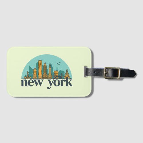 New York Vintage Retro City Skyline Cityscape Art Luggage Tag