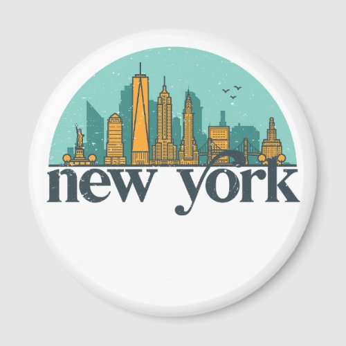 New York Vintage Retro City Skyline Cityscape Art Magnet