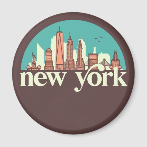 New York Vintage Retro City Skyline Cityscape Art Magnet