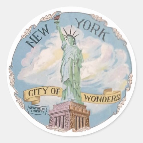 New York vintage Statue of Liberty City of Wonders Classic Round Sticker