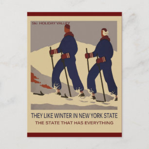 New York Vintage Travel Poster Ski Postcard