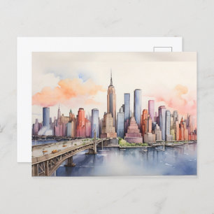 New York watercolor art Postcard