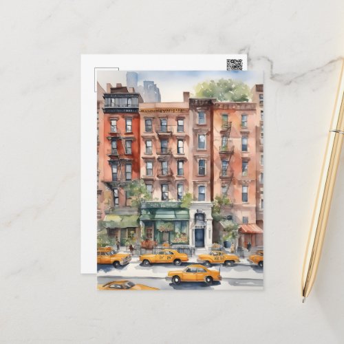 New York watercolor art Postcard