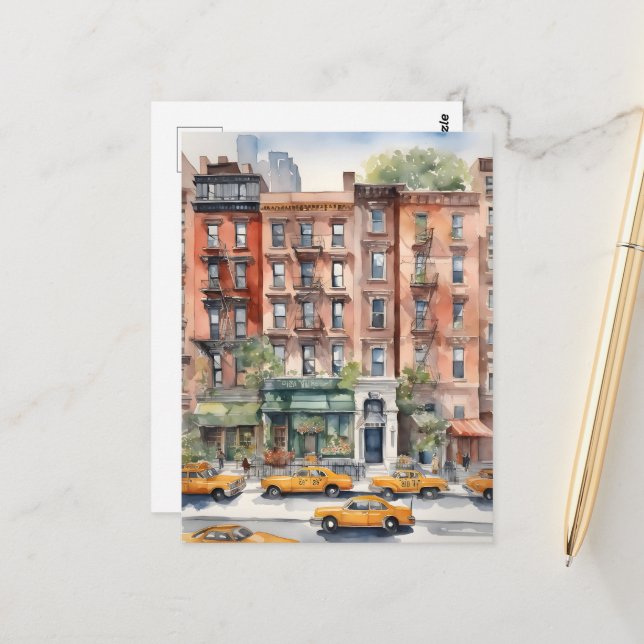New York watercolor art Postcard (Front/Back In Situ)