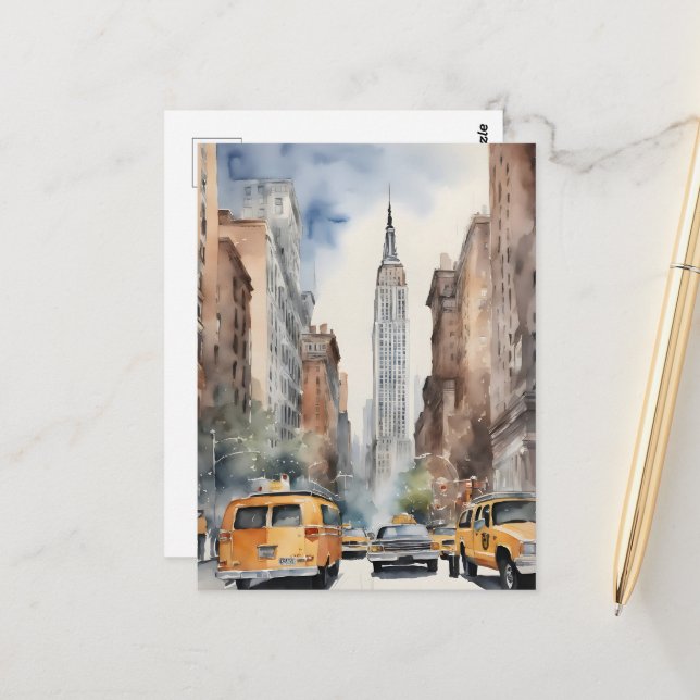 New York watercolor art Postcard (Front/Back In Situ)