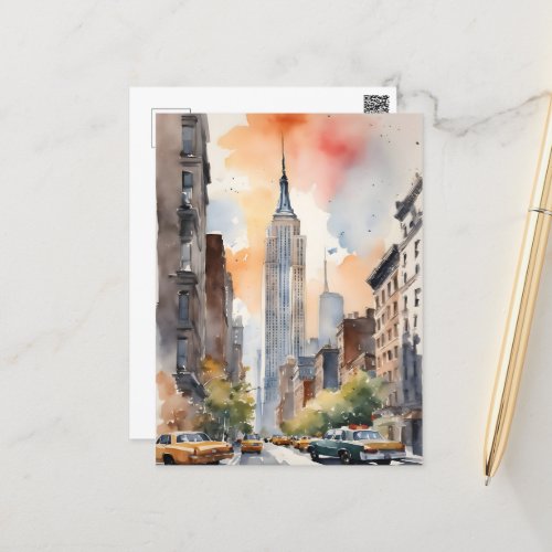 New York watercolor art Postcard