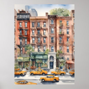 New York watercolor art Poster