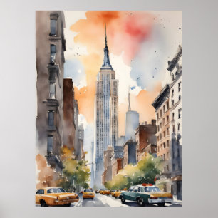 New York watercolor art Poster