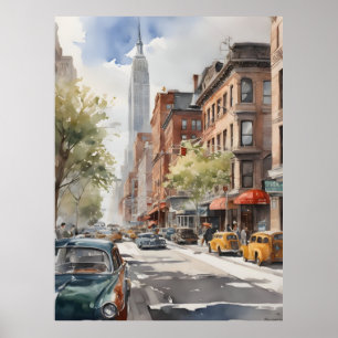 New York watercolor art Poster
