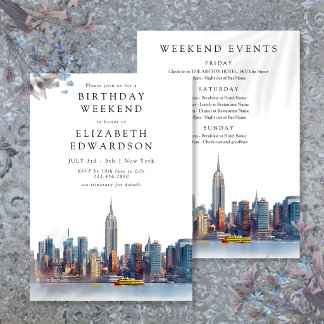New York Watercolor Birthday Weekend Invitation