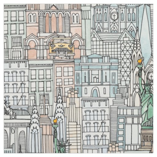 New York watercolor Fabric