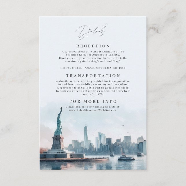 New York Watercolor Illustration Skyline Wedding Enclosure Card (Front)