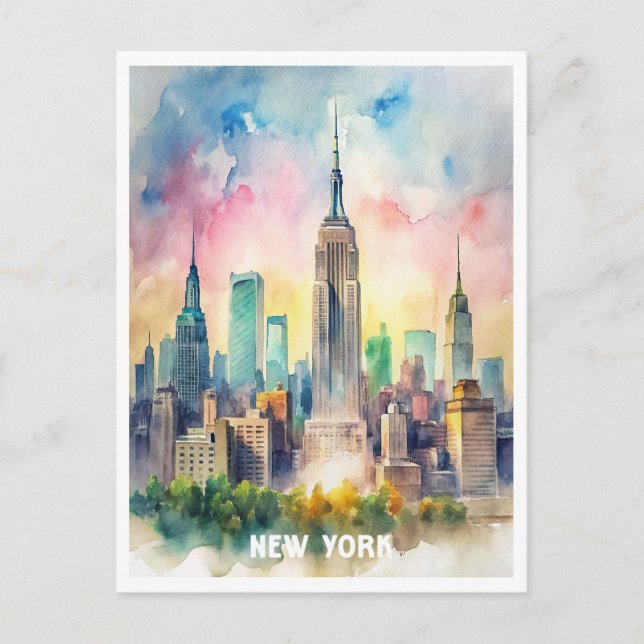 New York Watercolor Painting Postcard (Front)