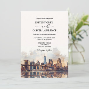 New York Watercolor Skyline Destination Wedding Invitation