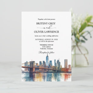 New York Watercolor Skyline Destination Wedding Invitation