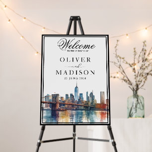 New York Watercolor Skyline Wedding Welcome Foam Board