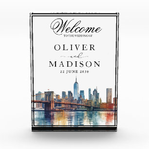 New York Watercolor Skyline Wedding Welcome Photo Block