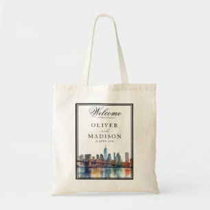 New York Watercolor Skyline Wedding Welcome Tote Bag
