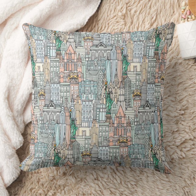 New York watercolor Throw Pillow (Blanket)