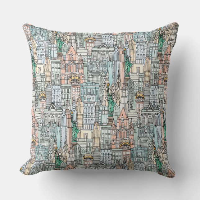 New York watercolor Throw Pillow (Front)
