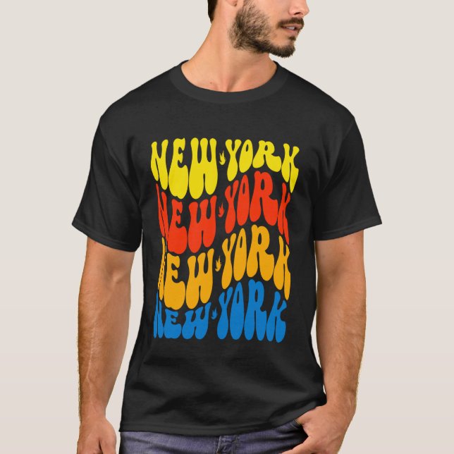 New York Wavy Text Patriotic Design T-Shirt (Front)