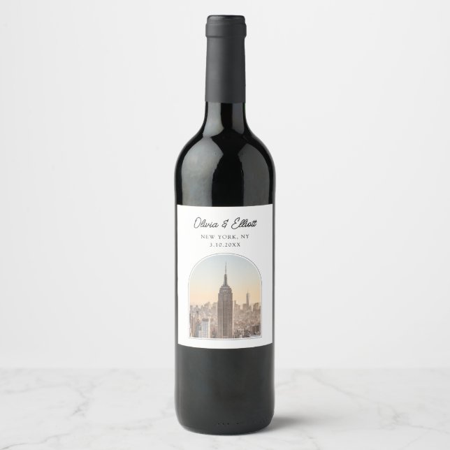 New York Wedding Favor Personalized Wine Label (Front)