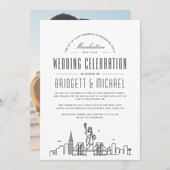 New York Wedding | Modern Deco City Skyline  Invitation (Front/Back)