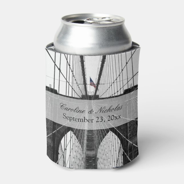 New York Wedding NYC Brooklyn Bridge Can Cooler (Can Front)