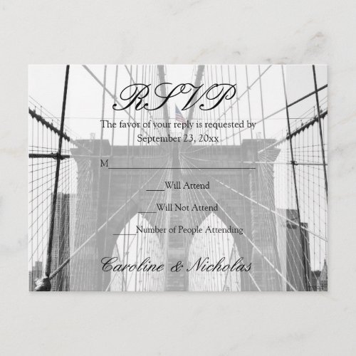 New York Wedding NYC Brooklyn Bridge Invitation Postcard