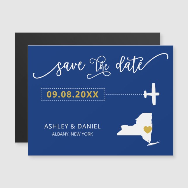 New York Wedding Save the Date Card, Map Magnetic Invitation (Front/Back)