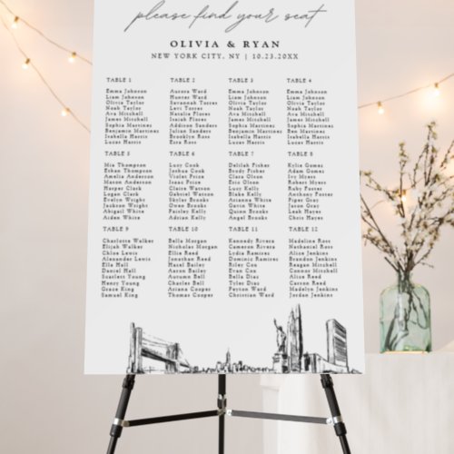 New York Wedding Seating Chart 12 Tables 24x36 Foam Board