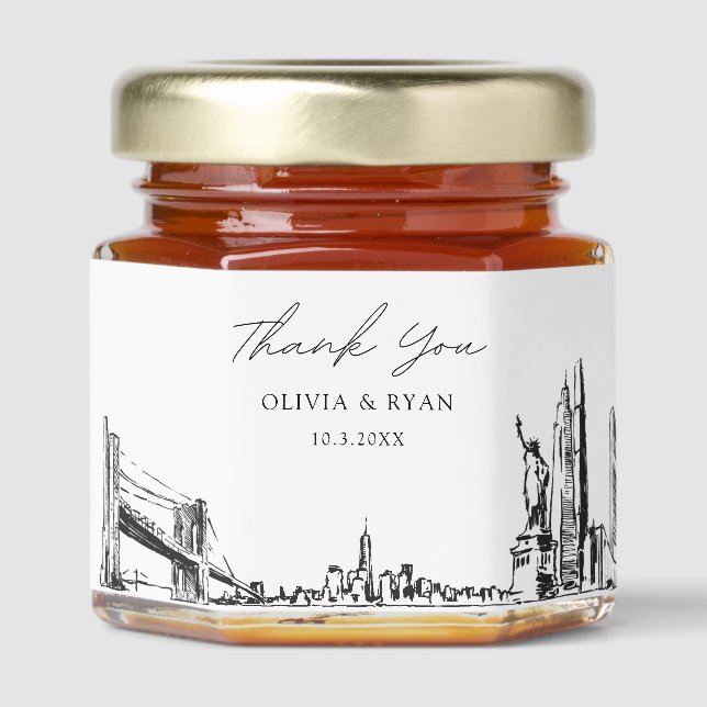 New York Wedding Skyline Thank You Honey Favor Honey Jar Favors (Front)