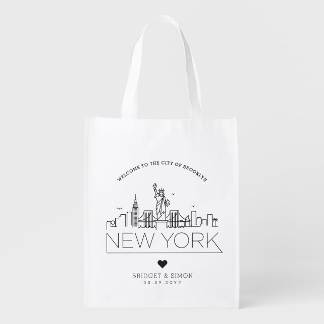 New York Wedding | Stylized Skyline Grocery Bag (Front)