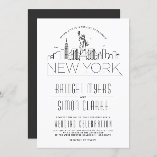 New York Wedding  Stylized Skyline Invitation