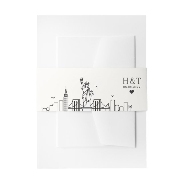 New York Wedding | Stylized Skyline Monogram Invitation Belly Band (Front Example)