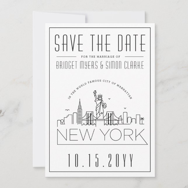 New York Wedding | Stylized Skyline Save the Date Invitation (Front)