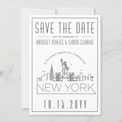 New York Wedding  Stylized Skyline Save the Date Invitation