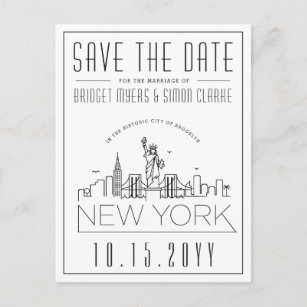 New York Wedding   Stylized Skyline Save the Date Postcard