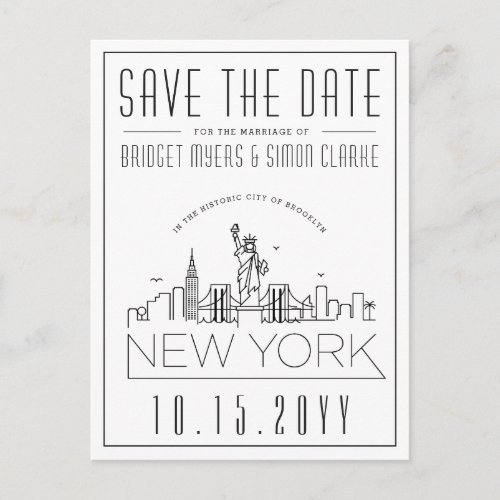 New York Wedding  Stylized Skyline Save the Date Postcard