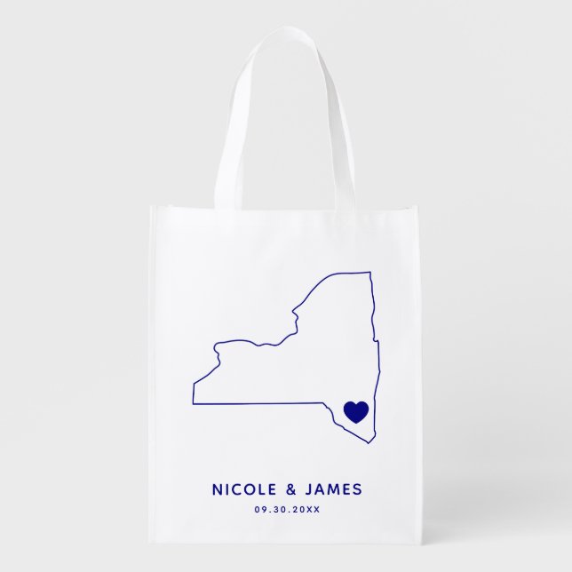 New York Wedding Welcome Bag Navy Tote with Map (Front)