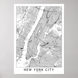 New York White Map Poster