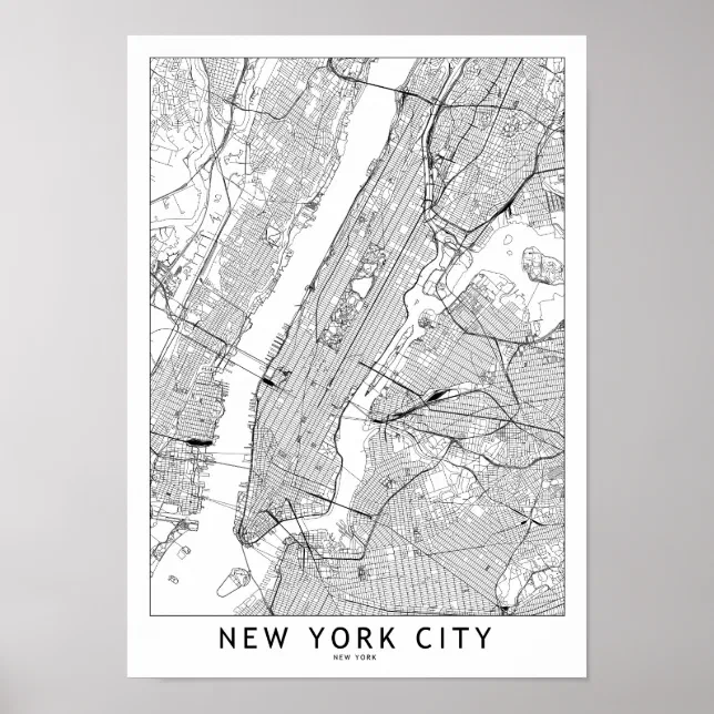 New York White Map Poster | Zazzle