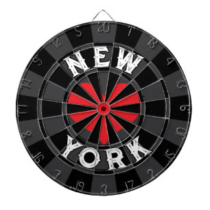 NEW YORK White Text on Black Charcoal Red Heart Dart Board