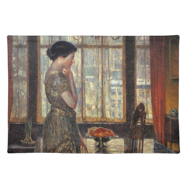 New York Window in Winter (by Childe Hassam) Cloth Placemat (Front)