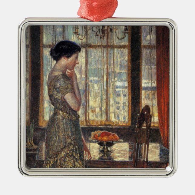 New York Window in Winter (by Childe Hassam) Metal Ornament (Front)