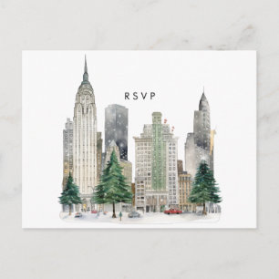 New York winter holiday wedding rsvp postcard