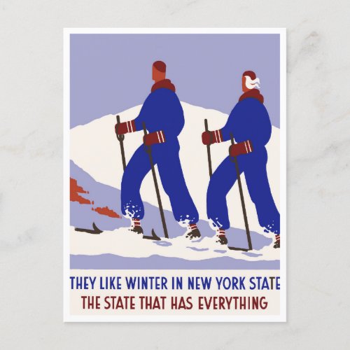 New York Winter Skiing Vintage Travel Postcard
