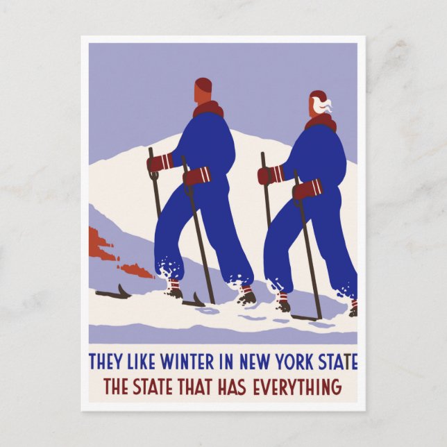 New York Winter Skiing Vintage Travel Postcard (Front)