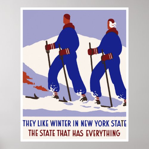 New York Winter Skiing Vintage Travel Poster