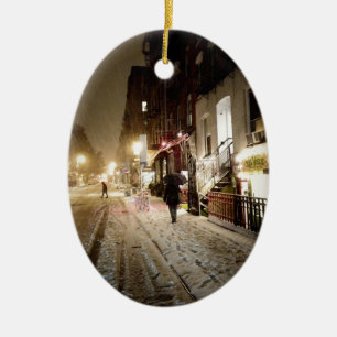 New York Winter - Snow on the Lower East Side Ceramic Ornament